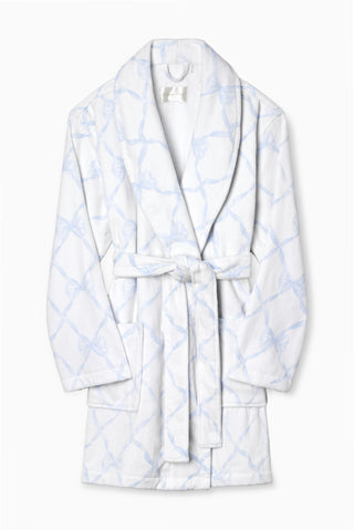 Indie printed robe, light blue printed shawl-collar robe with tied waist belt