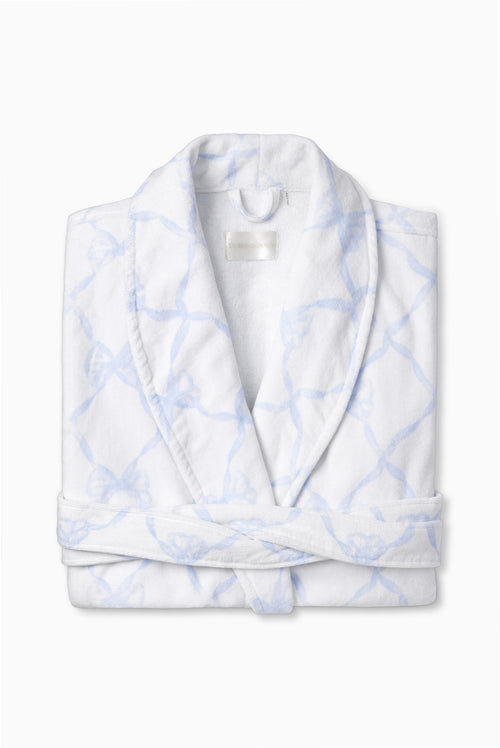 Indie printed robe, light blue pattern with shawl collar and belt tie