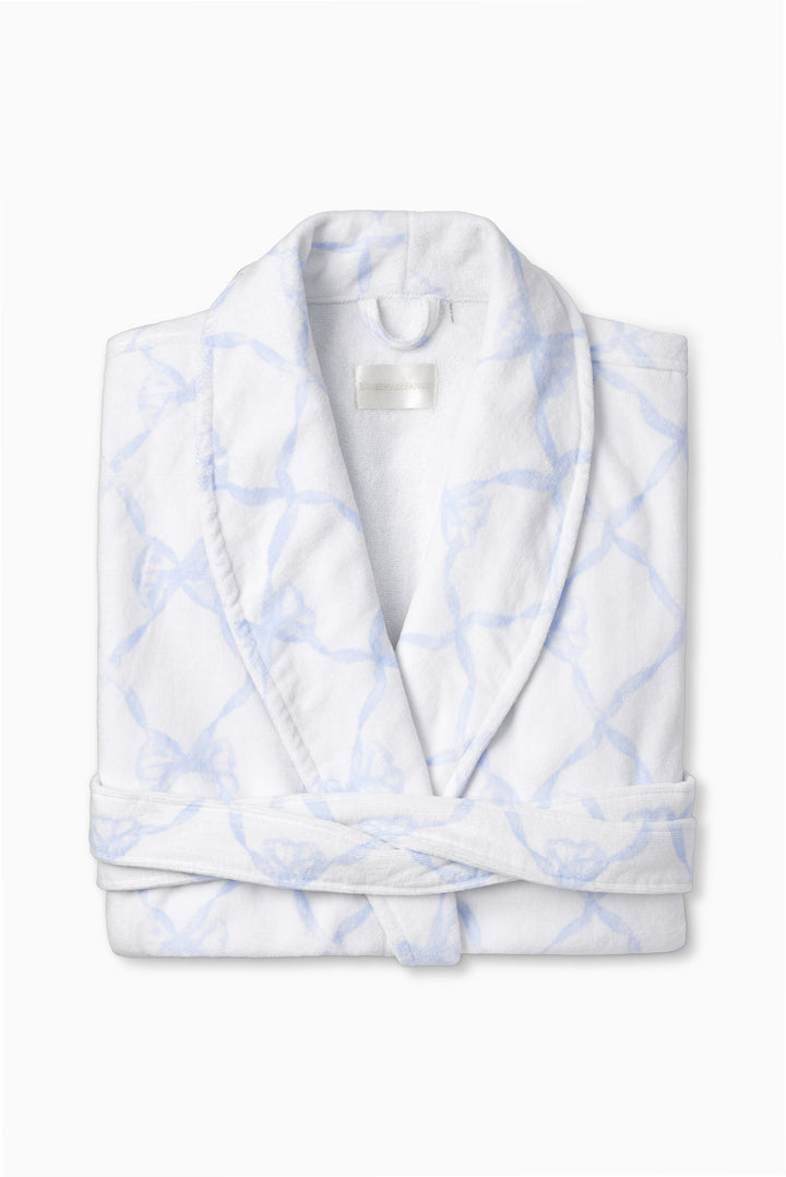 Indie printed robe, light blue pattern with shawl collar and belt tie