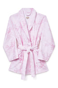 Pink floral cotton bath robe with belt tie waist and hooded neckline, long sleeves