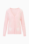 Wool blend cardigan in light pink with lace argyle panels and button-front V-neck
