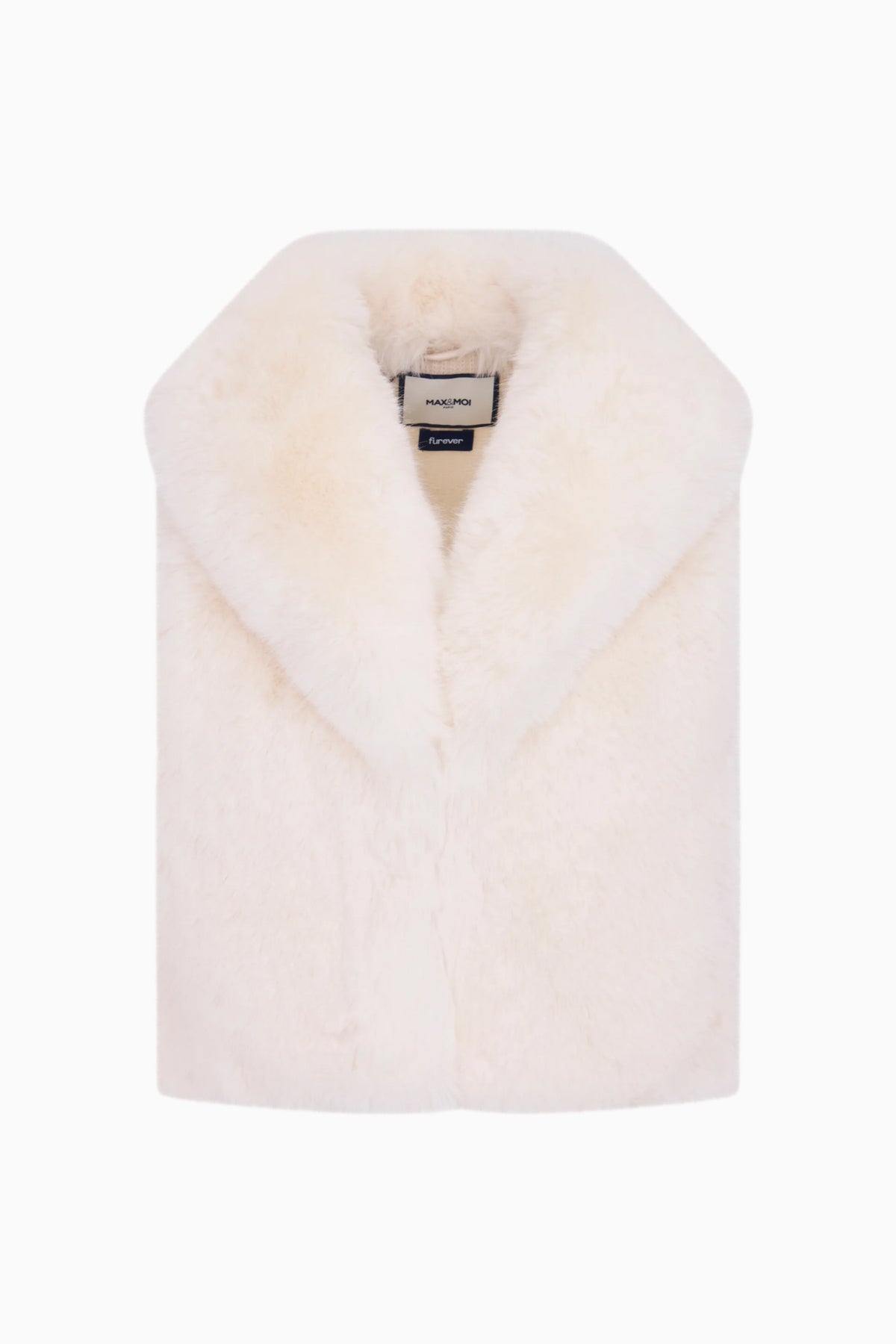 Ivory faux fur vest with open front and soft plush shawl collar
