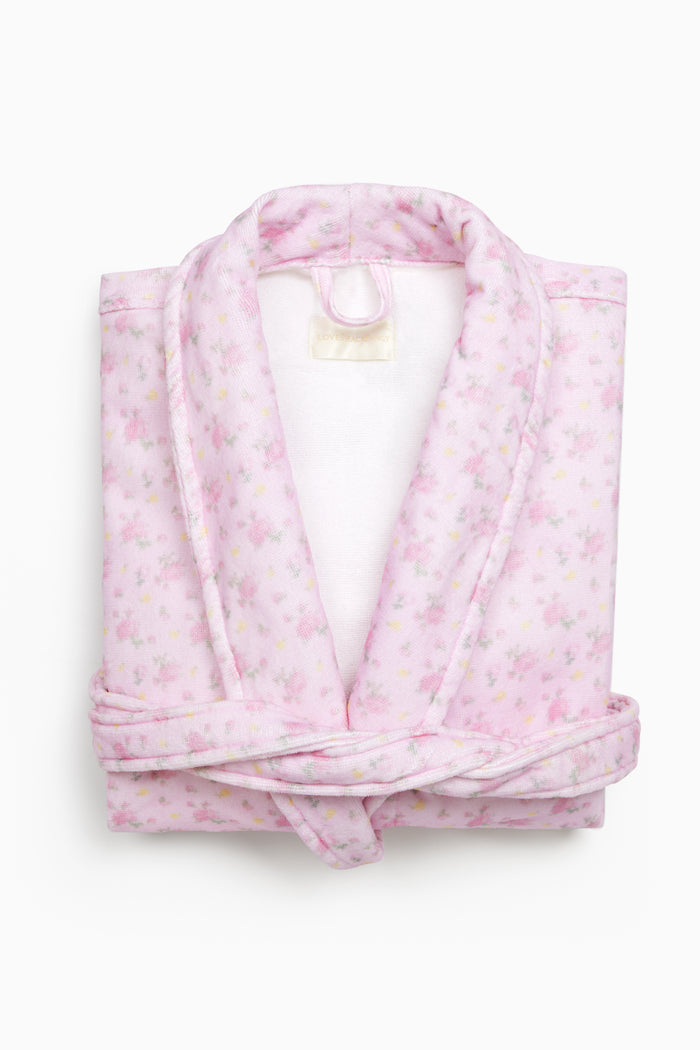 Pink floral robe with shawl collar, hood, and matching belt tie - Customized