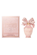 Pink eau de parfum bottle with large satin bow and gift box