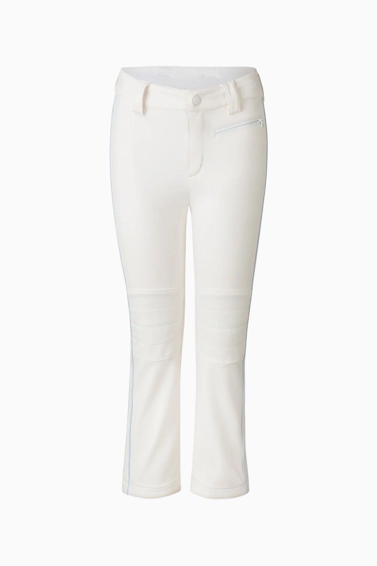 Girls' white ski pants with front closure and side pockets