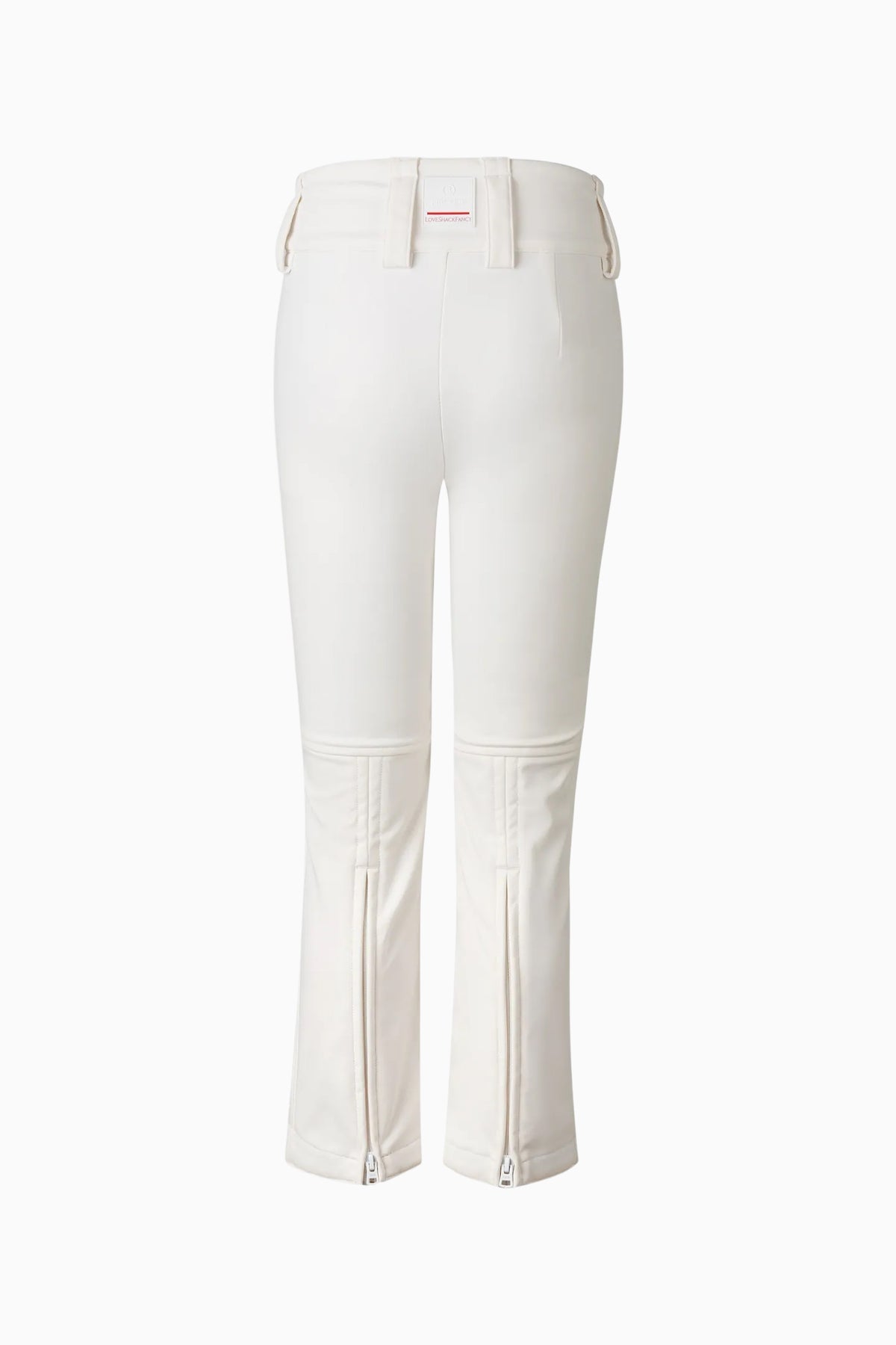 Girls' white ski pants with belt loops and zip ankle vents