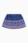 Navy bandana print mini skort with elastic waistband and flared hem