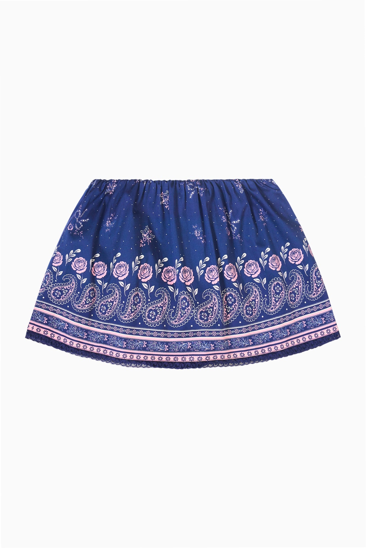 Navy bandana print mini skort with elastic waistband and flared hem