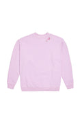 Lavender crewneck pullover sweatshirt with small floral chest graphic