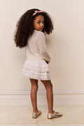 Girls knit alpaca-wool cardigan in white, long sleeves, textured front panel