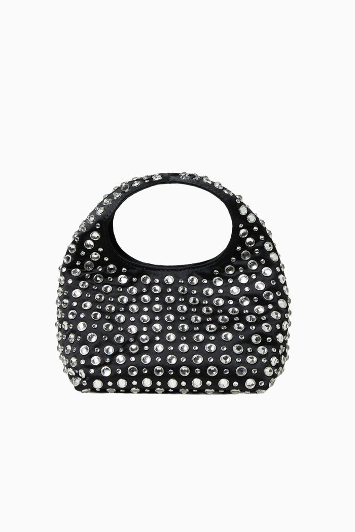 Loeffler Randall mini black bucket clutch with silver studs