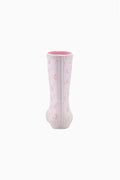 Kids classic rain boot in light pink with small pink floral print.