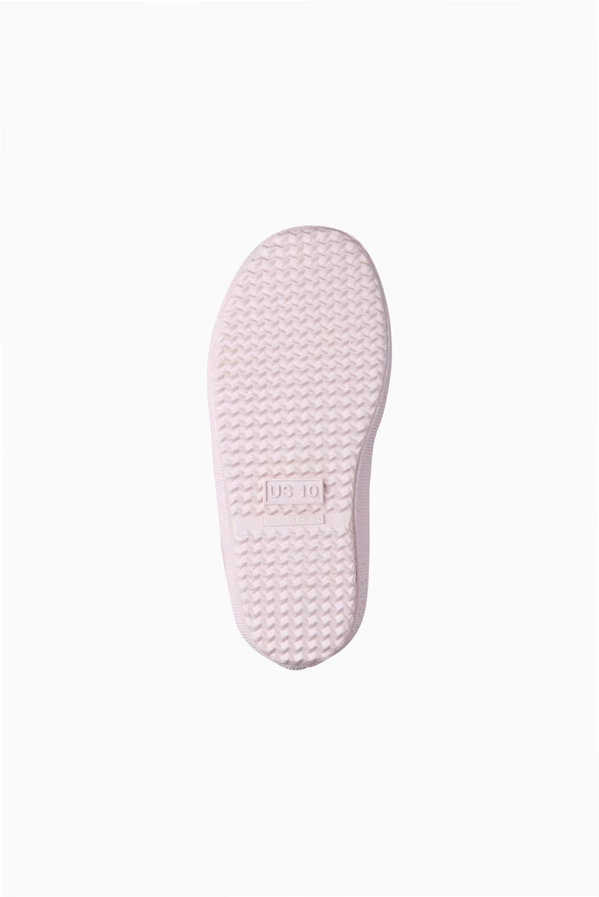 Light pink rain boot sole with textured tread bottom