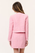 Girls' pink tweed cropped jacket, back view with seam detail