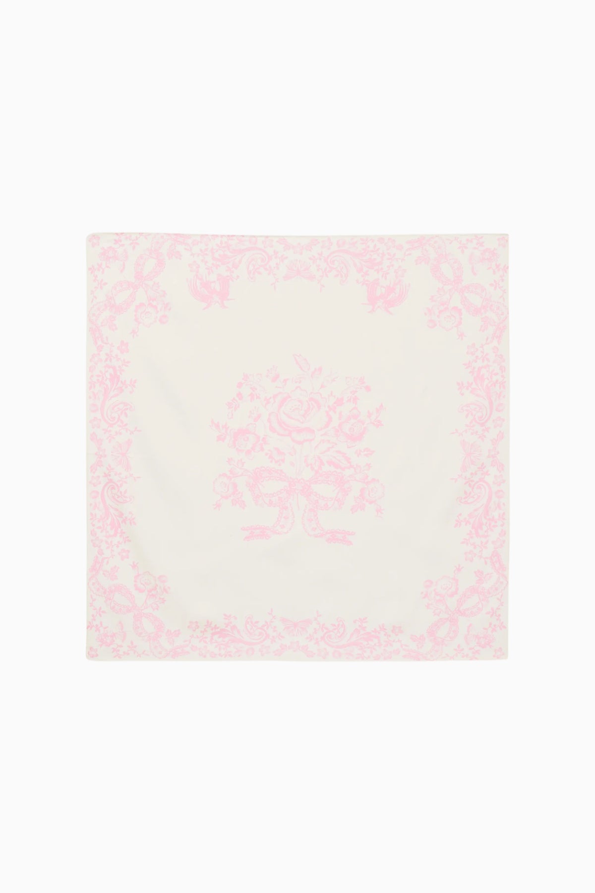 Silk-blend scarf, ivory with pink floral pattern