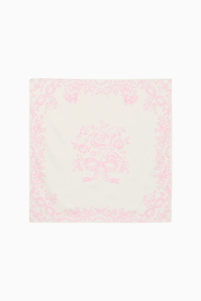 Silk-blend scarf, ivory with pink floral pattern