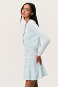Stretch pointelle cardigan in dusty lagoon, long sleeves and button-front
