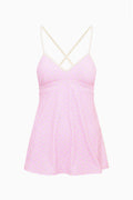 Pink patterned active dress with crisscross V-back and thin spaghetti straps