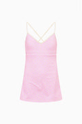 Tween ditsy floral active dress in pink, V-neck and crisscross spaghetti straps