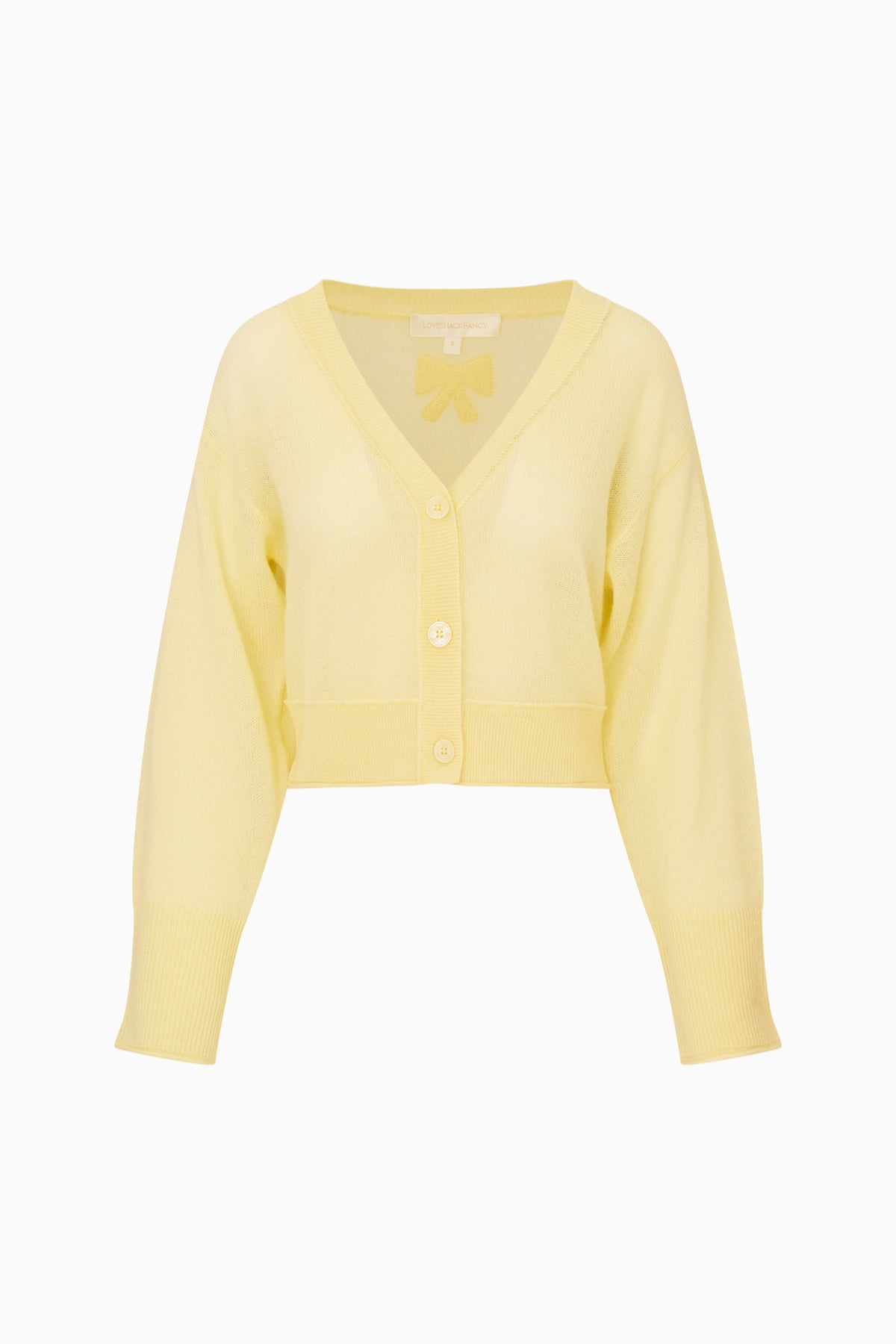 Lightweight cashmere cardigan, light lemon, V-neck button-front, long sleeves