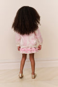 Pink girls heart-print pullover with long sleeves, back view