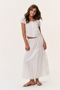 Ivory cotton lace tiered skirt for girls, front view with scalloped hem detail