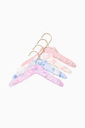 Kids fabric print hangers set of 4, pastel floral and stripe fabric with gold hooks