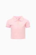 Girls' pink polo shirt with short sleeves and button placket