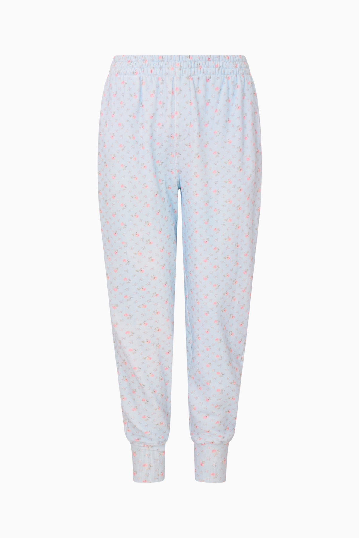 Light blue printed cotton sweatpants with elastic cuffs and elastic waistband