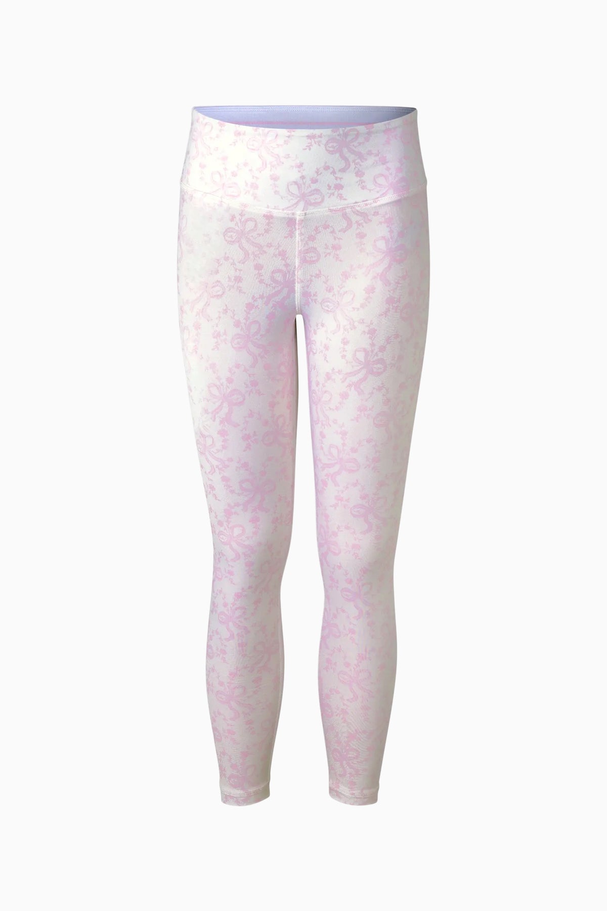 Girls chantilly pink jersey pants with allover print, front seam detail, elastic waist