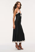 Black lace bow maxi dress with lace bodice and scalloped lace hem