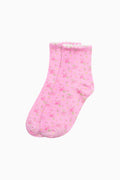 Heirloom print socks in pink with small speckle and floral motifs