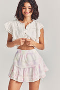 Ruffle mini heritage skirt with tiered ruffles and lace hem in white with pastel accents