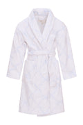 Kids cotton bath robe, light blue diamond quilting, hood and belt tie