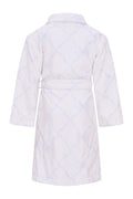 Kids cotton bath robe, light blue diamond quilting, back view with belt tie