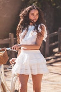 Ruffle mini heritage skirt, white with layered ruffled tiers