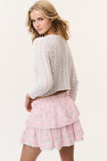 White cotton crochet cardigan with textured back pattern, long sleeves