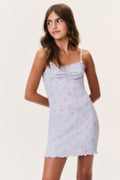 Tween light blue floral jersey slip dress with spaghetti straps and scalloped hem