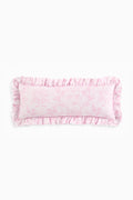 Pink toile ruffle lumbar pillow with gathered ruffled edge