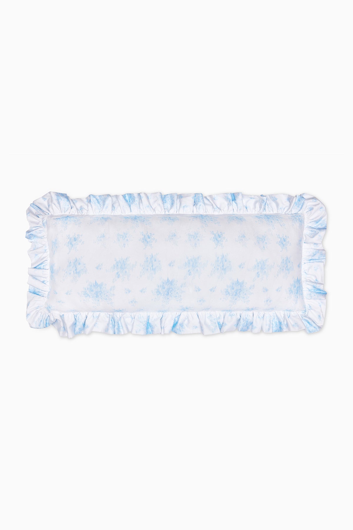 Light blue ruffled lumbar pillow with frilled border