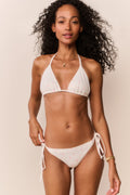 Pink triangle bikini set with halter top and side-tie hip bottoms