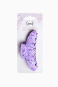Large purple claw clip with floral confetti pattern