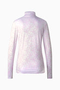 Women’s half-zip pullover in pale pink with subtle allover pattern, long sleeves