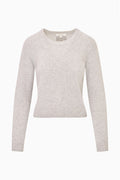 Light heather gray fitted cashmere pullover with crew neck and long sleeves