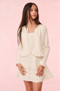 Ivory knit peplum cardigan with scalloped hem and button front
