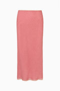 Blush pink silk Swiss dot long skirt with straight pencil silhouette