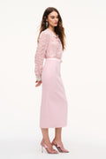 Mauve midi pencil skirt with straight fitted silhouette