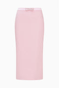 Mauve midi pencil skirt, straight fitted front view