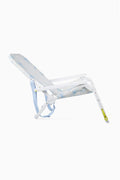 Blue floral ikat beach chair with white frame and reclining seat
