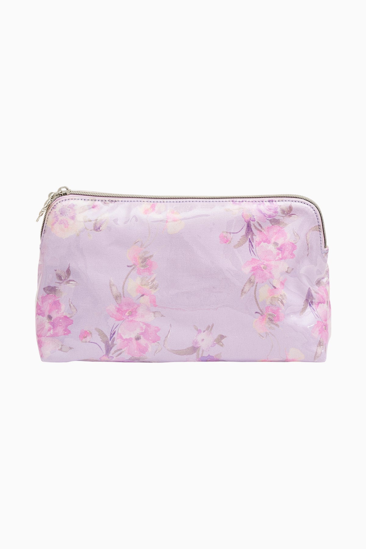 Medium travel pouch, lilac floral print, zip closure